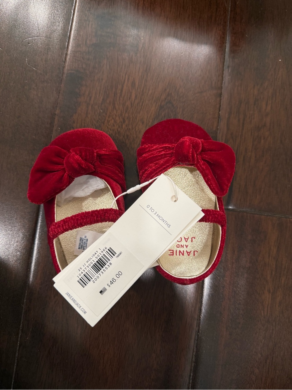 Janie and Jack Red Velvet Bow Baby Mary Jane Shoes